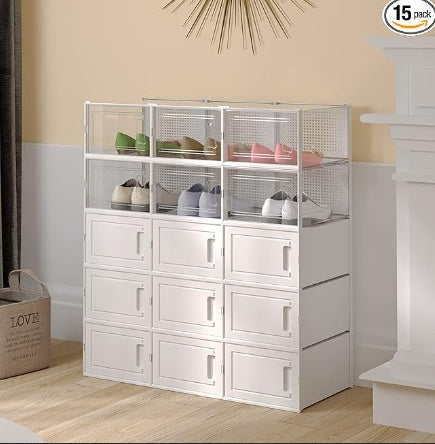 15 Pack Foldable Shoe Box Storage